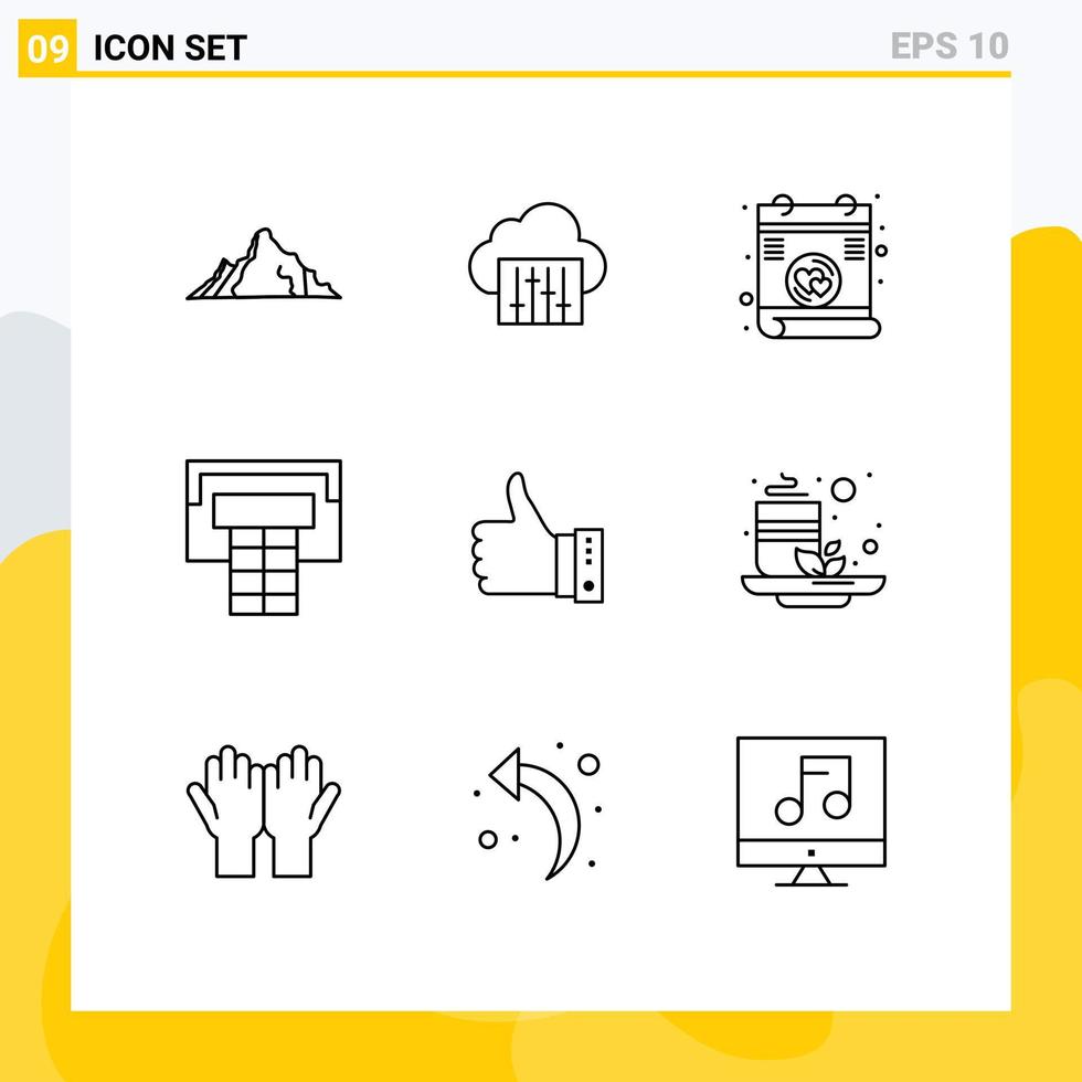 9 Universal Outline Signs Symbols of hand finger audio like basketball Editable Vector Design Elements