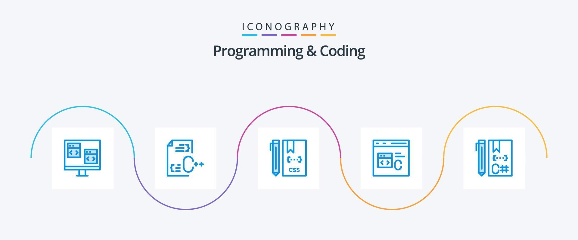 paquete de iconos azul 5 de programación y codificación que incluye codificación. C. desarrollo. desarrollo. CSS vector