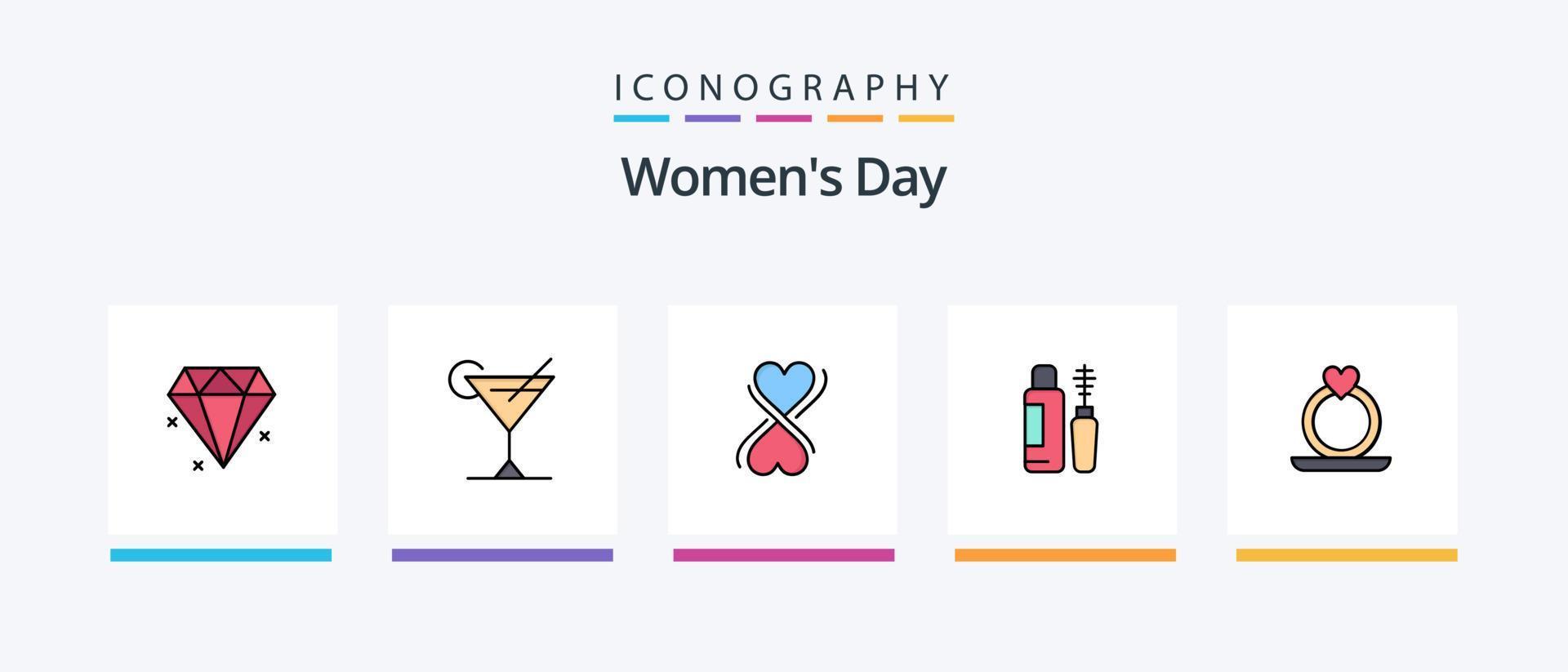 Womens Day Line Filled 5 Icon Pack Including day. flower. women. bouquet. women. Creative Icons Design vector