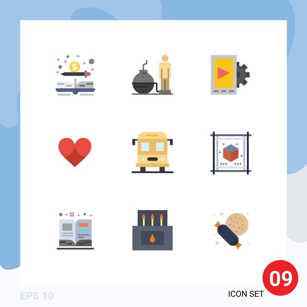 Set of 9 Vector Flat Colors on Grid for school wrapper mobile like heart Editable Vector Design Elements