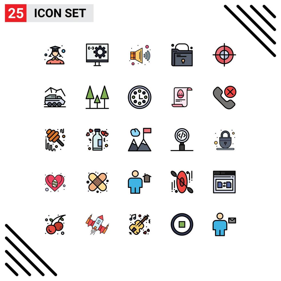 Set of 25 Modern UI Icons Symbols Signs for point aim programming lock folder Editable Vector Design Elements