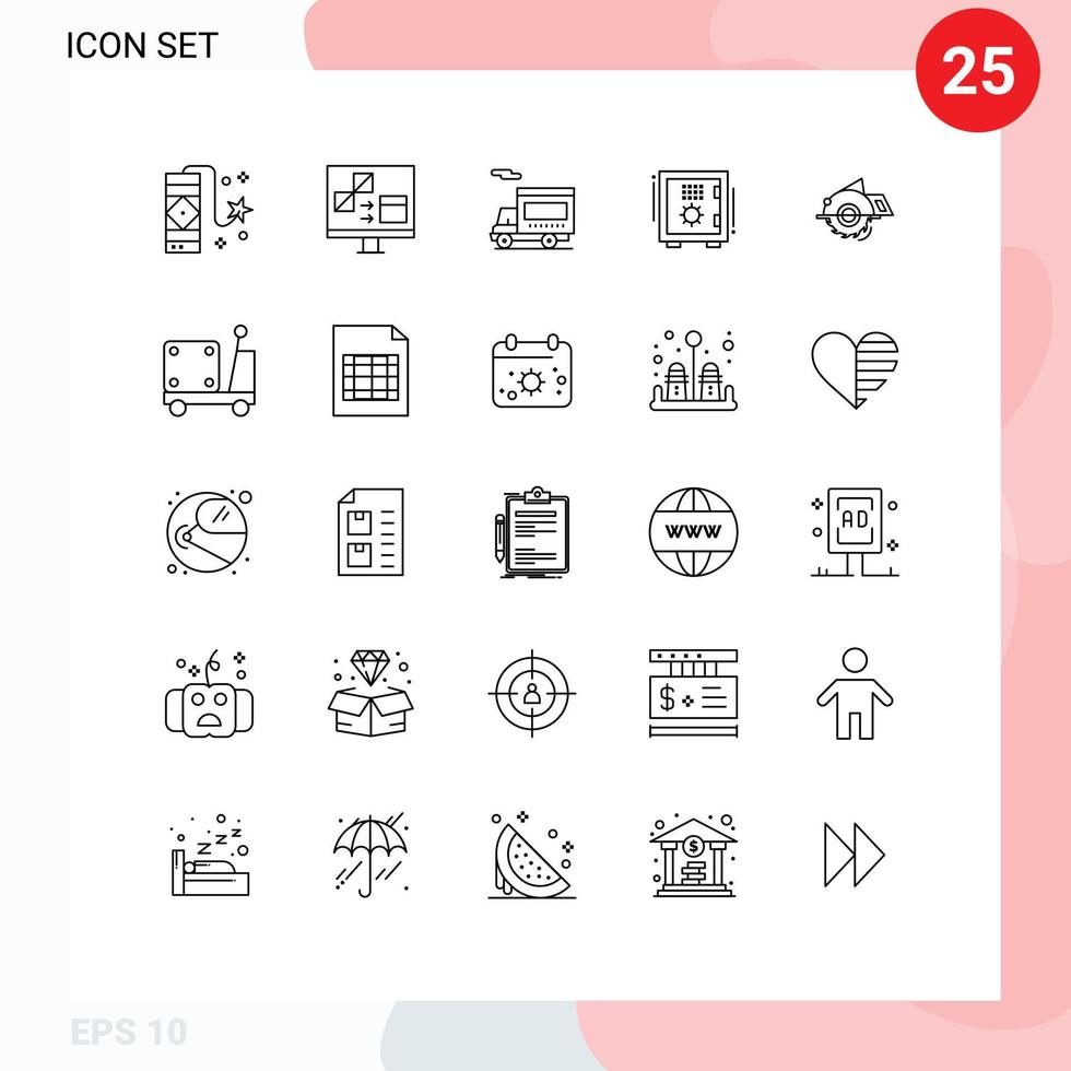 25 Line concept for Websites Mobile and Apps safe box deposit development box vehicle Editable Vector Design Elements