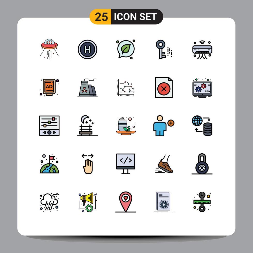 Stock Vector Icon Pack of 25 Line Signs and Symbols for internet of things ac chat key internet Editable Vector Design Elements