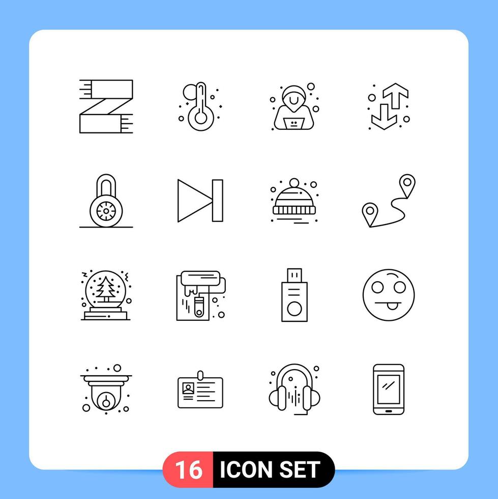 Group of 16 Modern Outlines Set for padlock up confirm trend down Editable Vector Design Elements