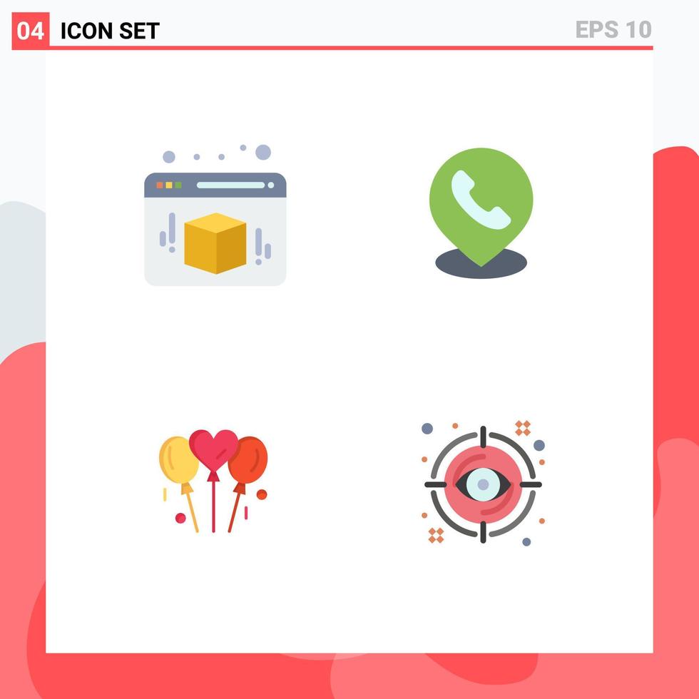 Pack of 4 creative Flat Icons of box wedding telephone location eye Editable Vector Design Elements