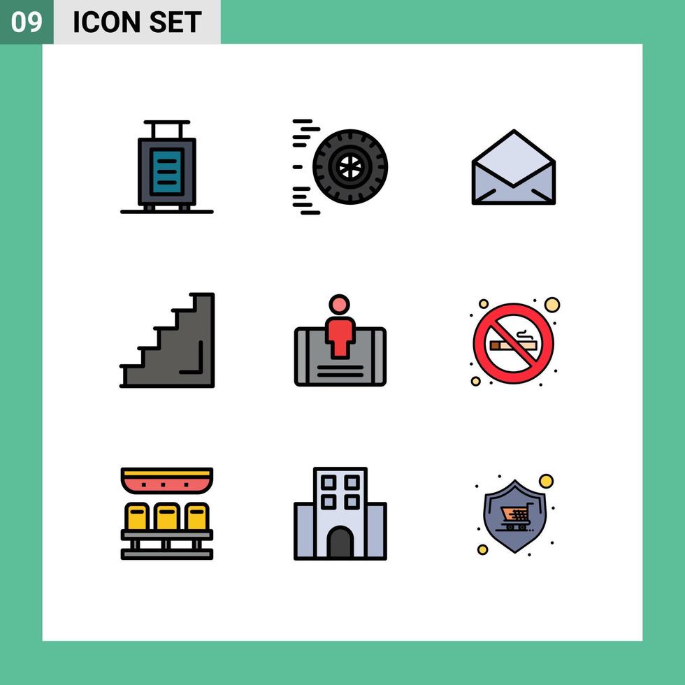 Set of 9 Commercial Filledline Flat Colors pack for mobile customer message stairs level Editable Vector Design Elements