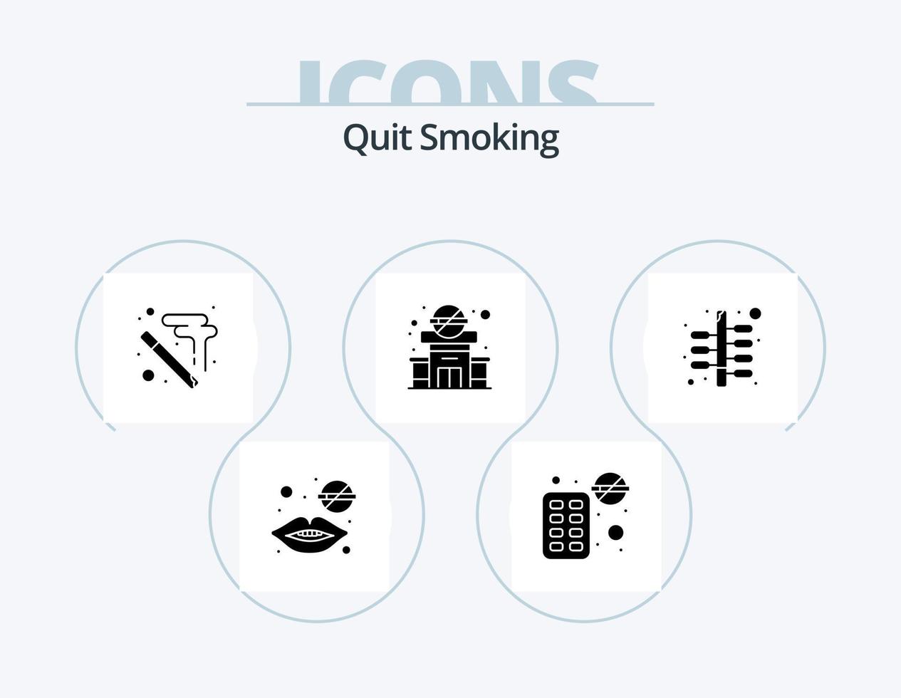 Quit Smoking Glyph Icon Pack 5 Icon Design. cigarette. banned. block. clinic. stubbed vector