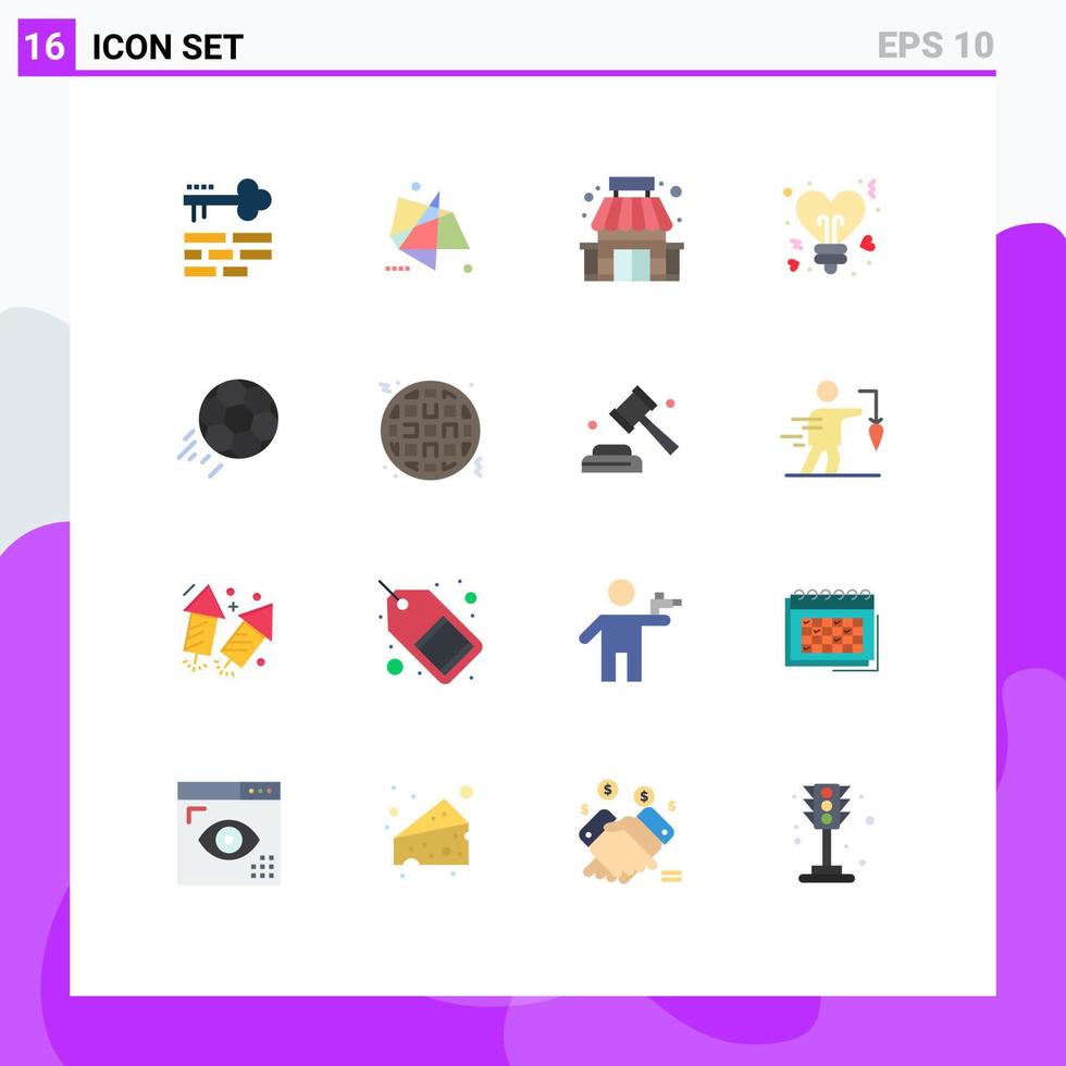 Modern Set of 16 Flat Colors Pictograph of soccer stars special heart supermarket Editable Pack of Creative Vector Design Elements