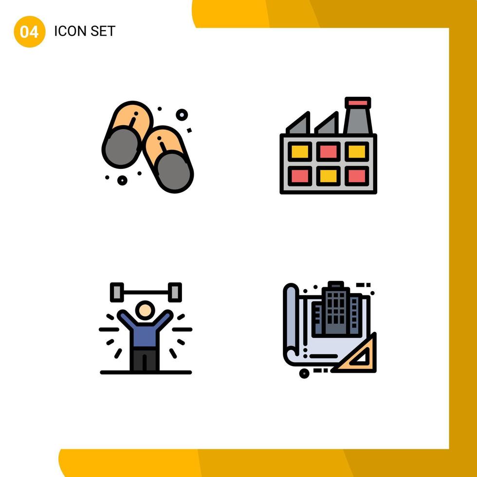 Modern Set of 4 Filledline Flat Colors Pictograph of flip flops fitness summer industry lifting Editable Vector Design Elements
