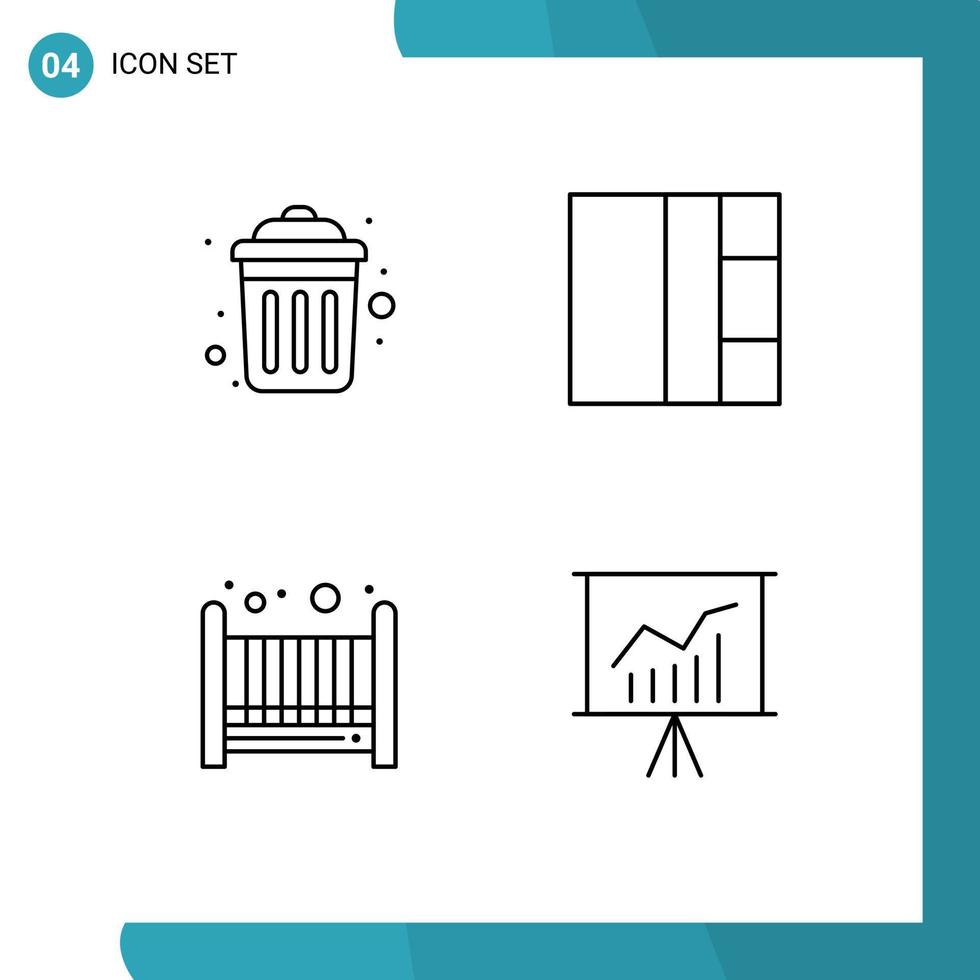 Modern Set of 4 Filledline Flat Colors and symbols such as dustbin lecture recycle baby office Editable Vector Design Elements