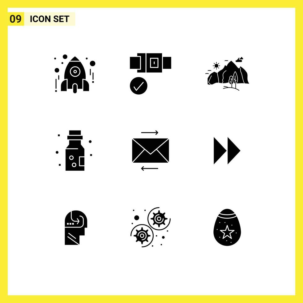 User Interface Pack of 9 Basic Solid Glyphs of message danger hill chemistry tree Editable Vector Design Elements