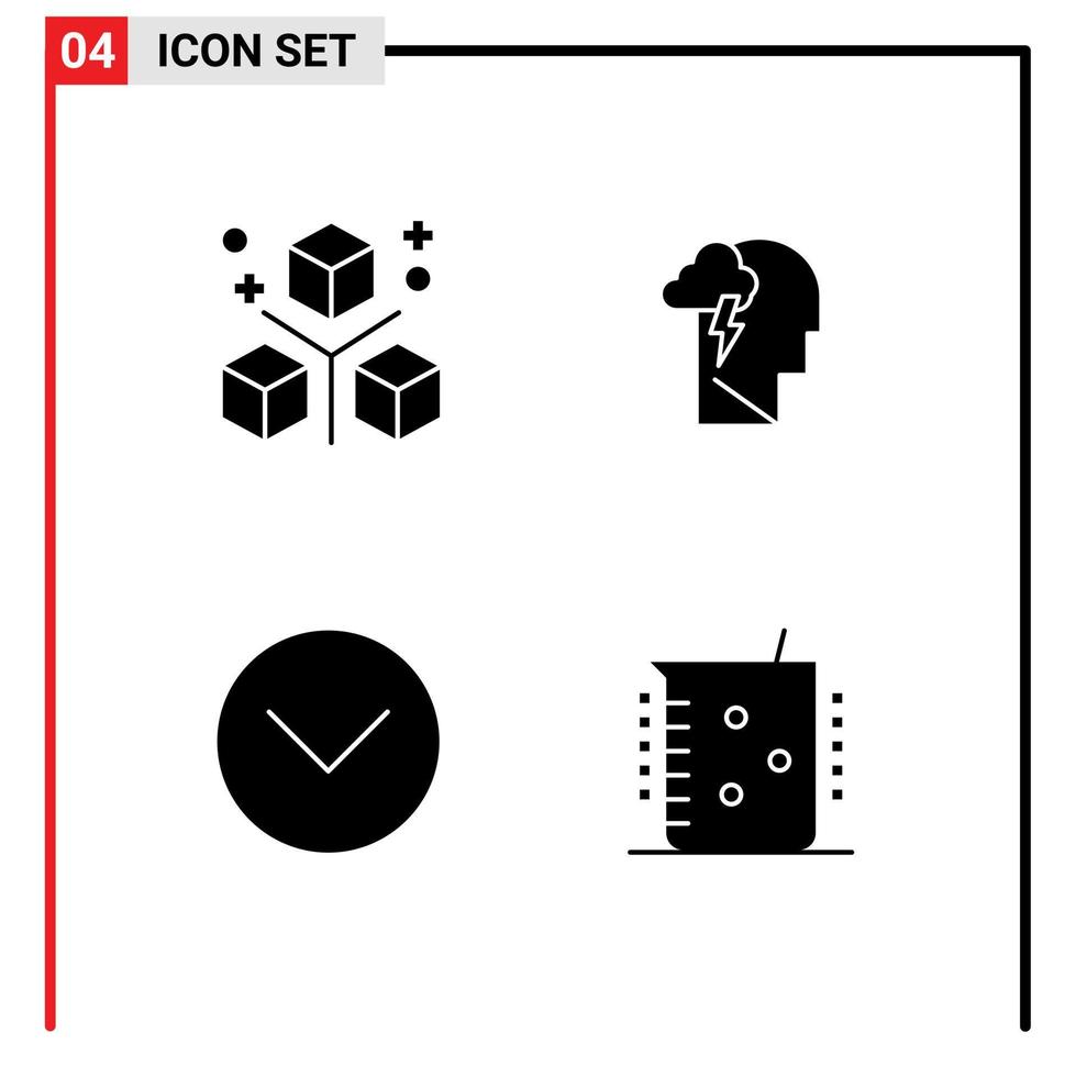 4 Solid Glyph concept for Websites Mobile and Apps coding down objects mental media player Editable Vector Design Elements