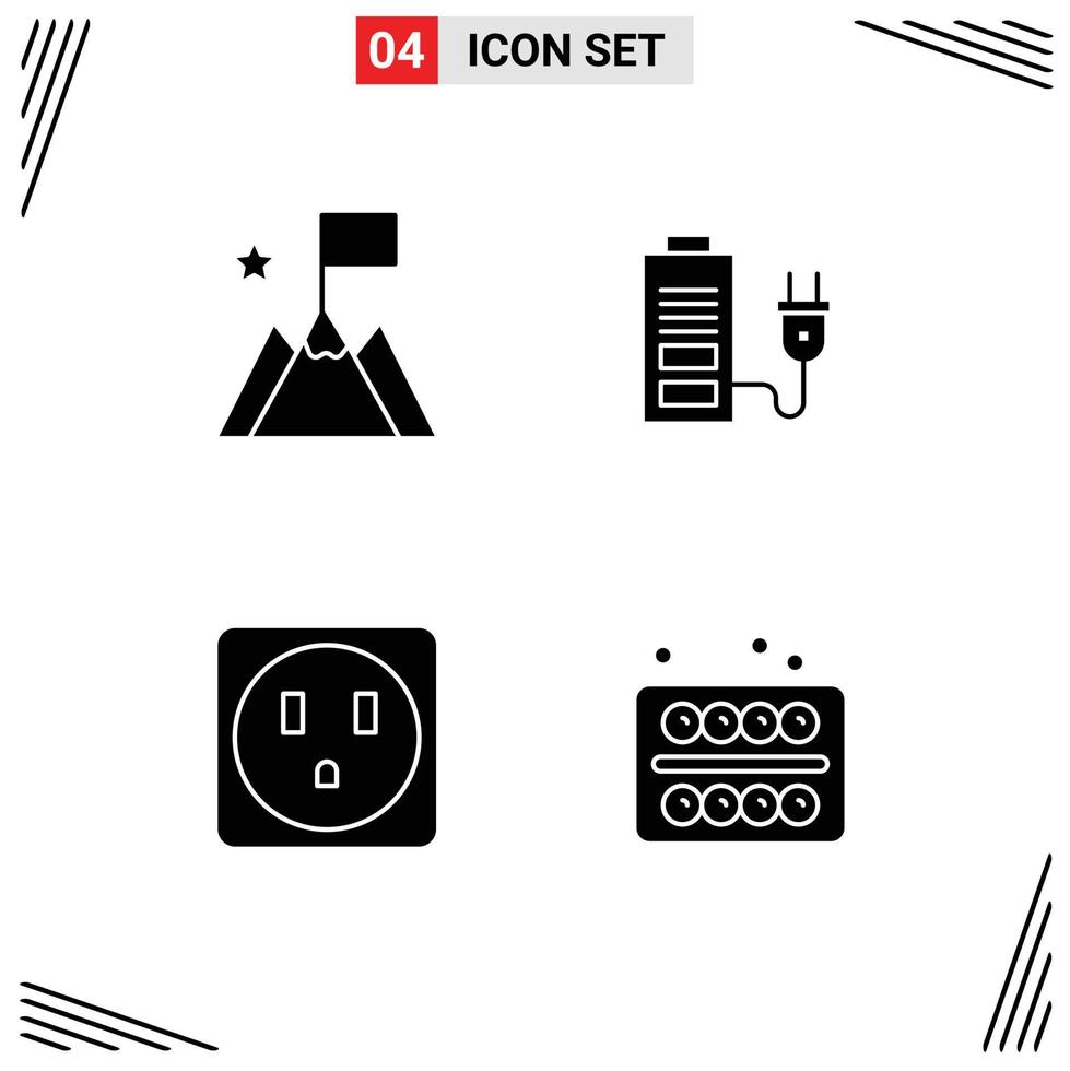 Mobile Interface Solid Glyph Set of 4 Pictograms of achievement socket trophy power painting Editable Vector Design Elements