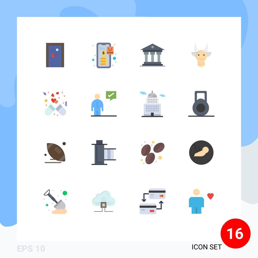 conjunto de 16 iconos de interfaz de usuario modernos símbolos signos para cráneo toro animales de compras irlanda paquete editable de elementos creativos de diseño de vectores