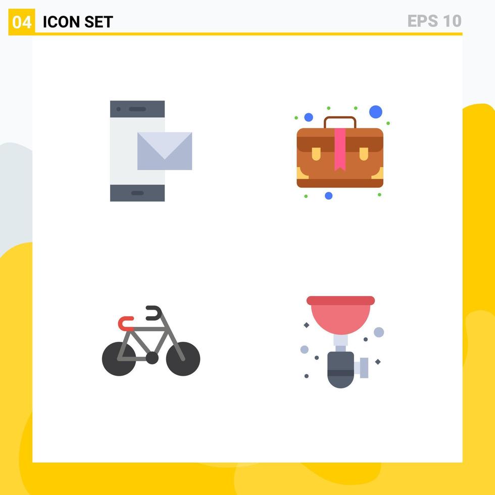 Group of 4 Modern Flat Icons Set for contact bicycle phone brief transport Editable Vector Design Elements