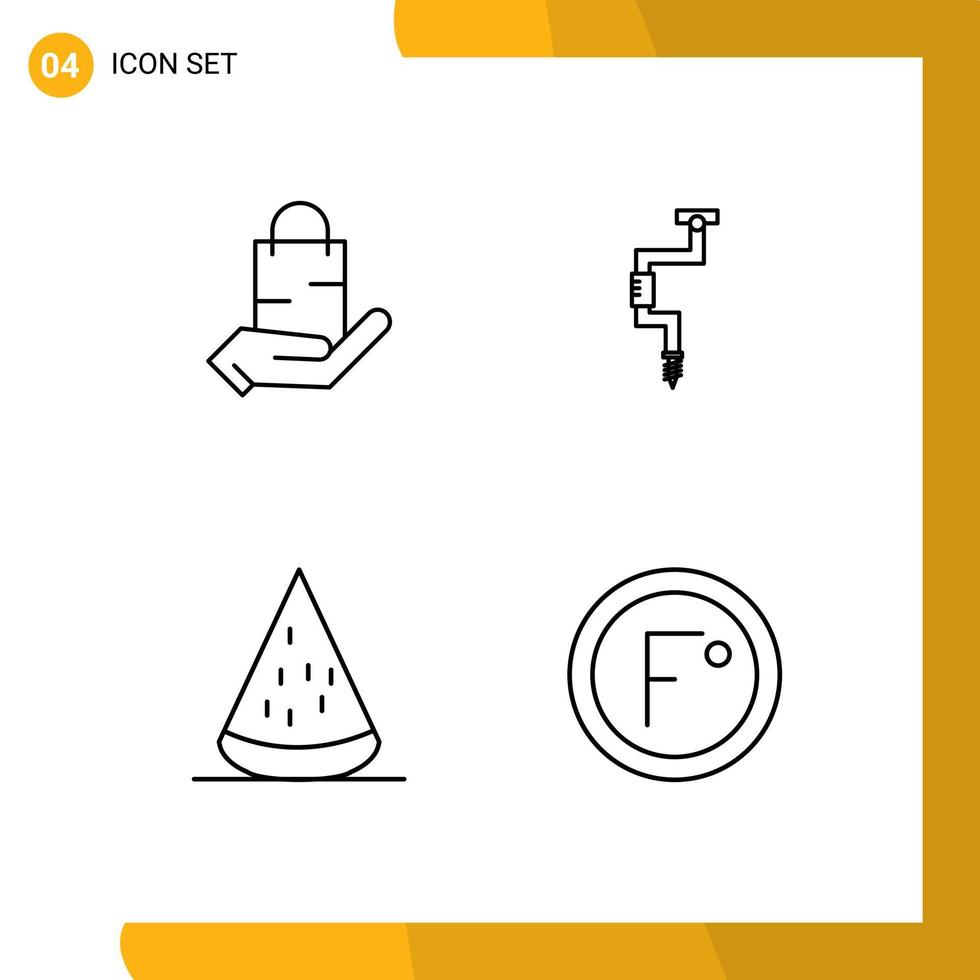 Set of 4 Modern UI Icons Symbols Signs for bag well shop carpenter food Editable Vector Design Elements