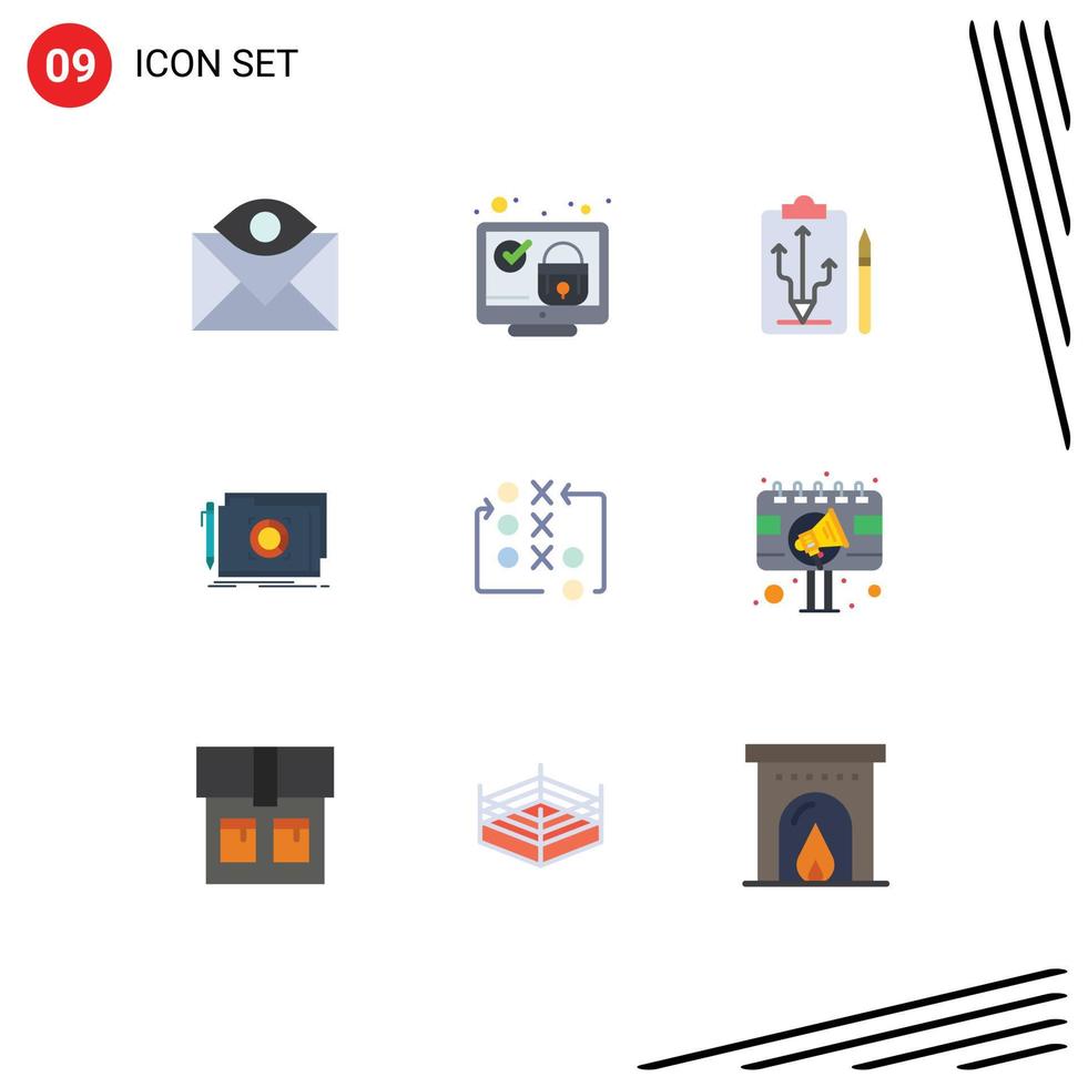 Group of 9 Modern Flat Colors Set for target folder check think strategy Editable Vector Design Elements