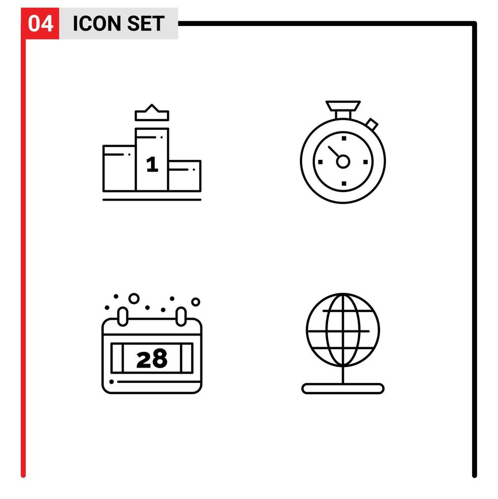 Set of 4 Modern UI Icons Symbols Signs for pedestal date education time globe Editable Vector Design Elements