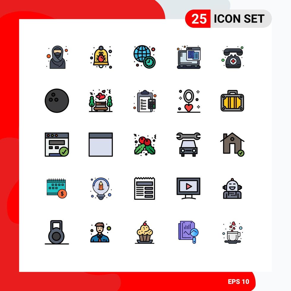 Pictogram Set of 25 Simple Filled line Flat Colors of doctor on call web hosting security web world news Editable Vector Design Elements