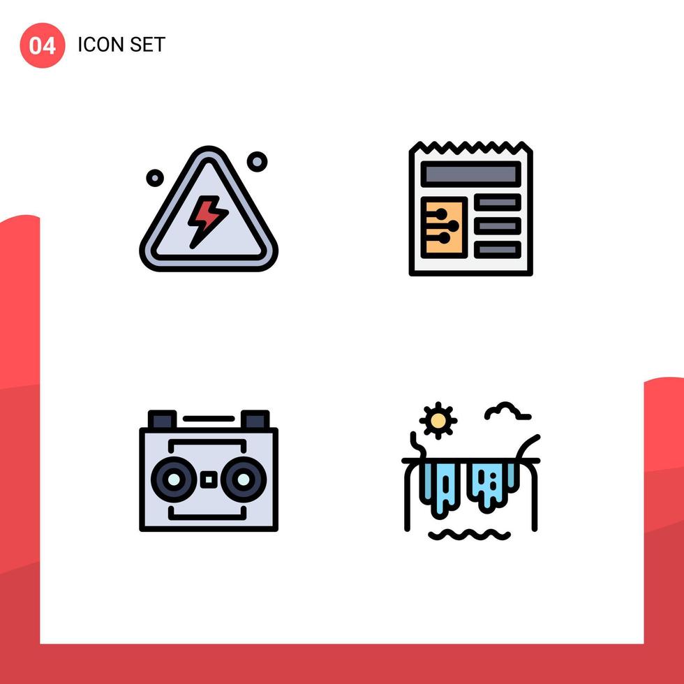 Set of 4 Modern UI Icons Symbols Signs for combustible audio tape highly basic digital recording Editable Vector Design Elements