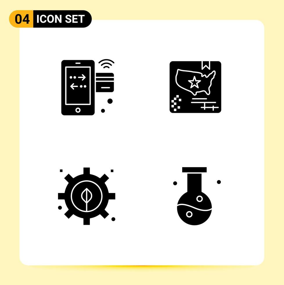 Universal Icon Symbols Group of 4 Modern Solid Glyphs of card development mobile flag power Editable Vector Design Elements