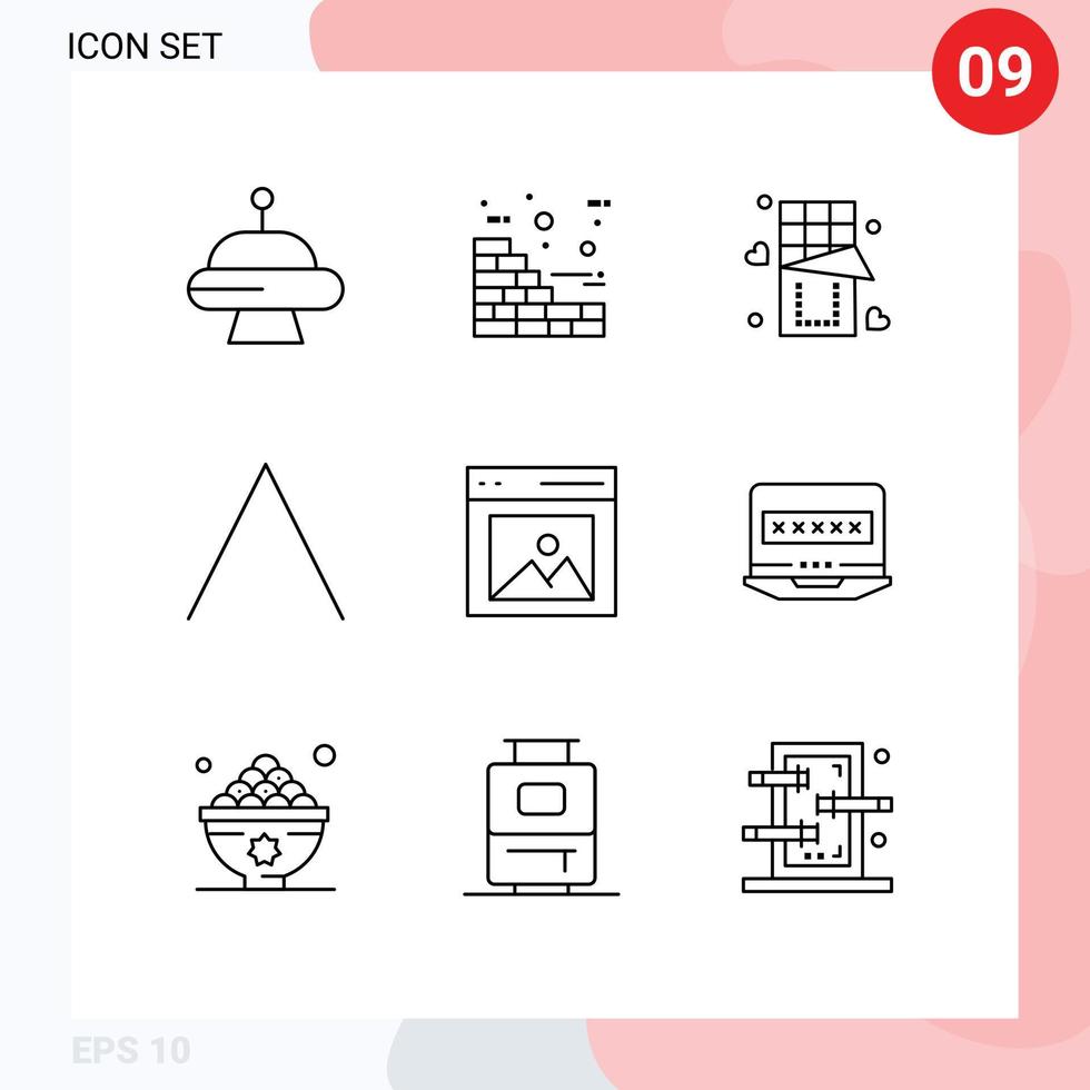 Pictogram Set of 9 Simple Outlines of user interface food content up Editable Vector Design Elements