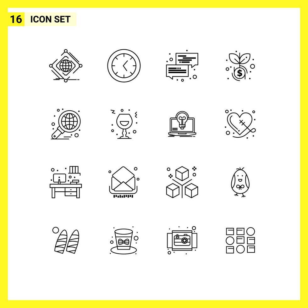 16 User Interface Outline Pack of modern Signs and Symbols of global analysis conversation investment dollar Editable Vector Design Elements