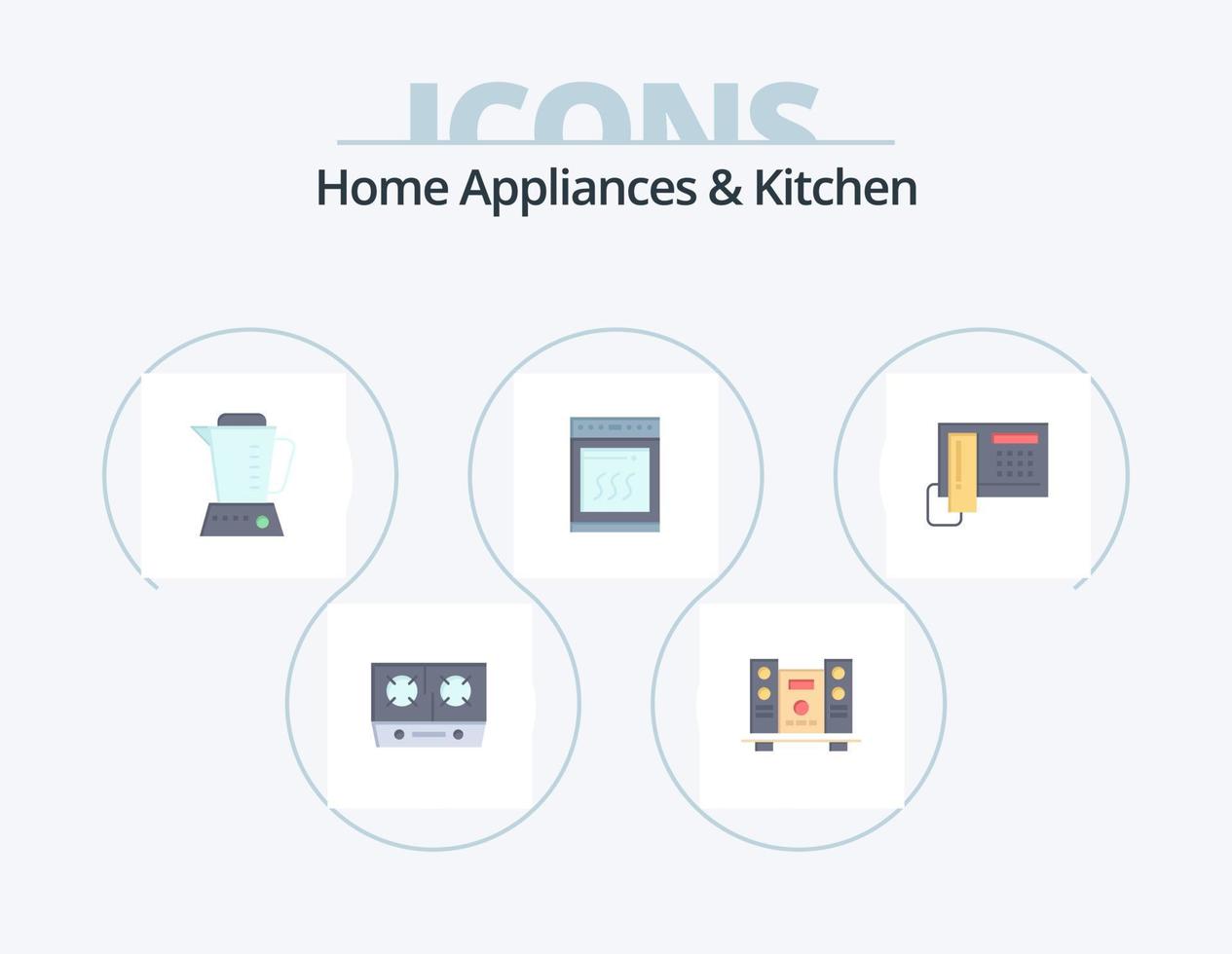 electrodomésticos y cocina paquete de iconos planos 5 diseño de iconos. teléfono. Cocinando. licuadora. microonda. horno vector