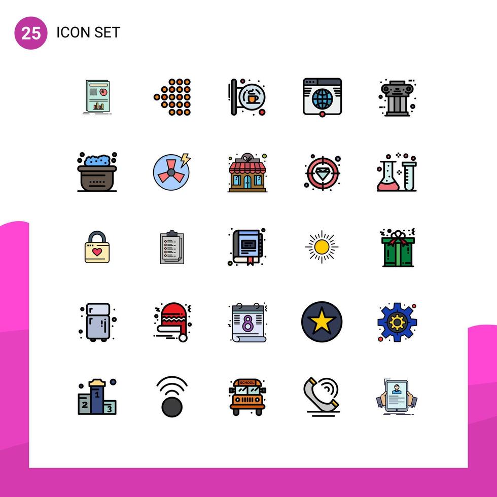 User Interface Pack of 25 Basic Filled line Flat Colors of greek network coffee link globe Editable Vector Design Elements