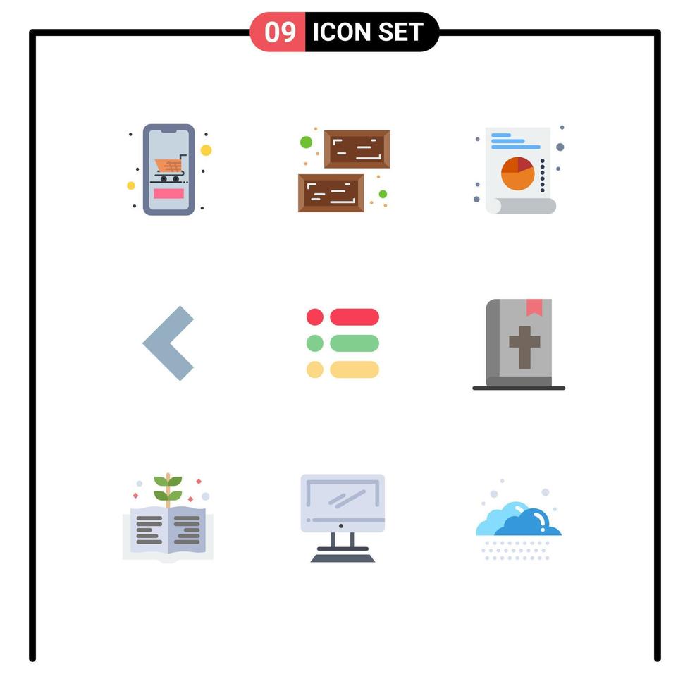 User Interface Pack of 9 Basic Flat Colors of text list saint left arrow Editable Vector Design Elements