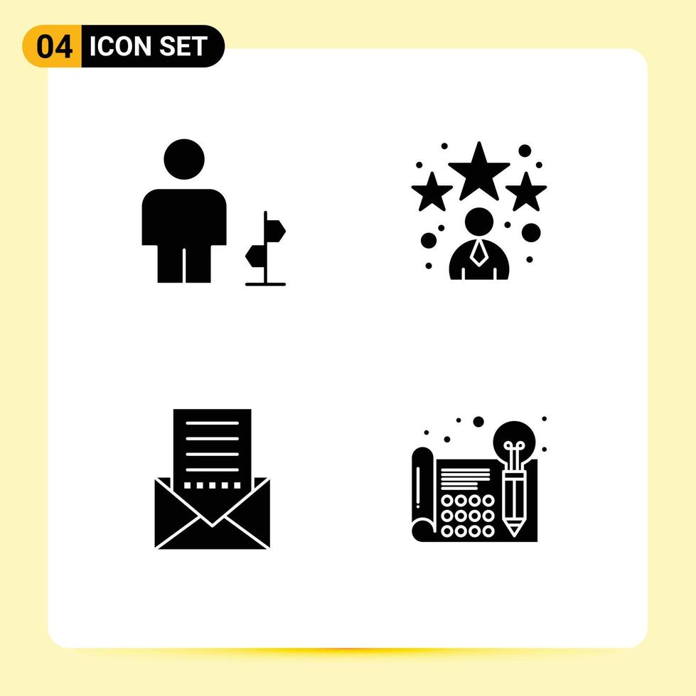 Set of 4 Vector Solid Glyphs on Grid for avatar communication human bookmark envelope Editable Vector Design Elements