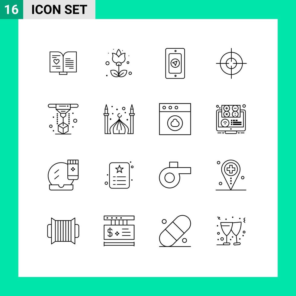 Group of 16 Outlines Signs and Symbols for laser printer mobile modeling aim Editable Vector Design Elements