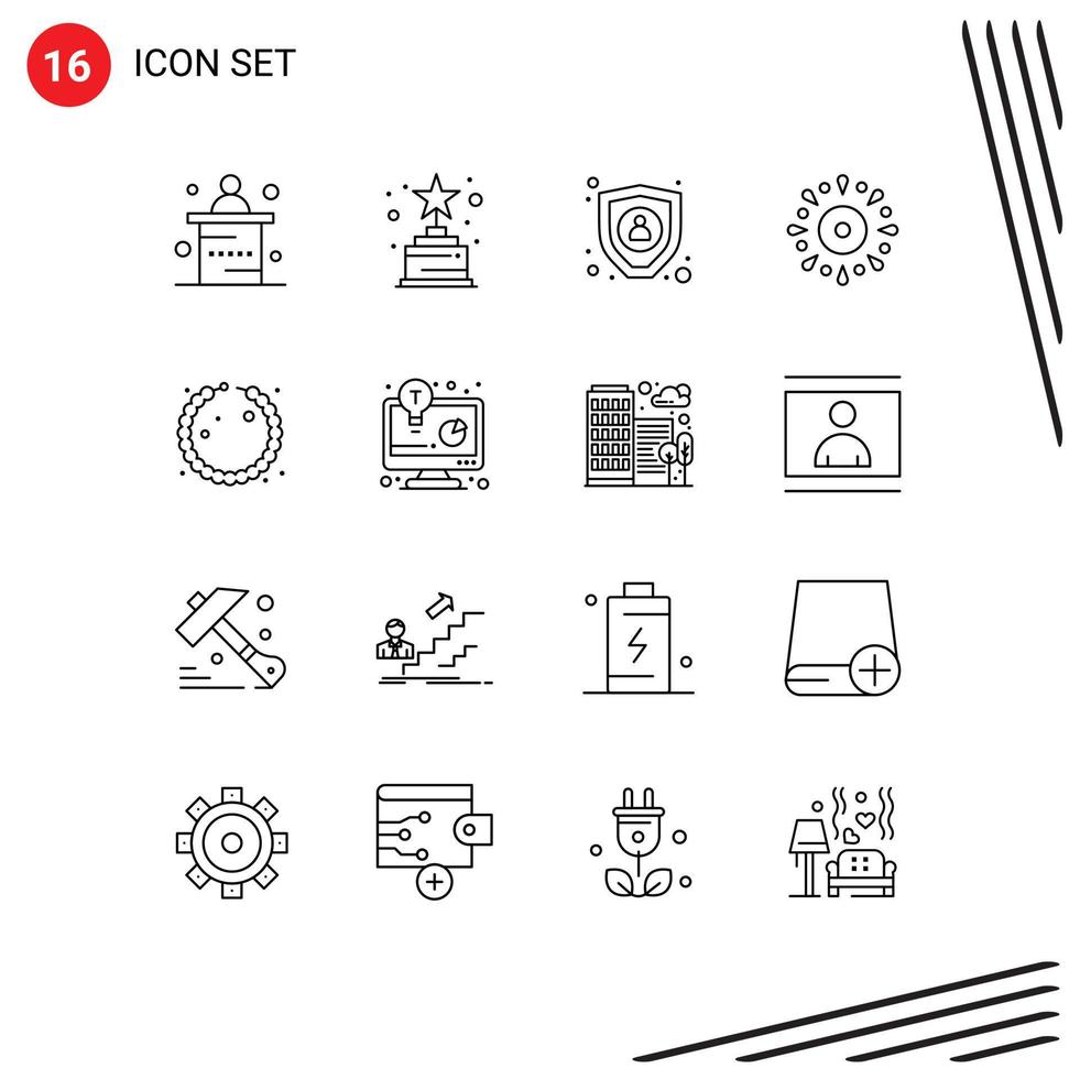 Pictogram Set of 16 Simple Outlines of jewel bracelet encryption party fireworks Editable Vector Design Elements