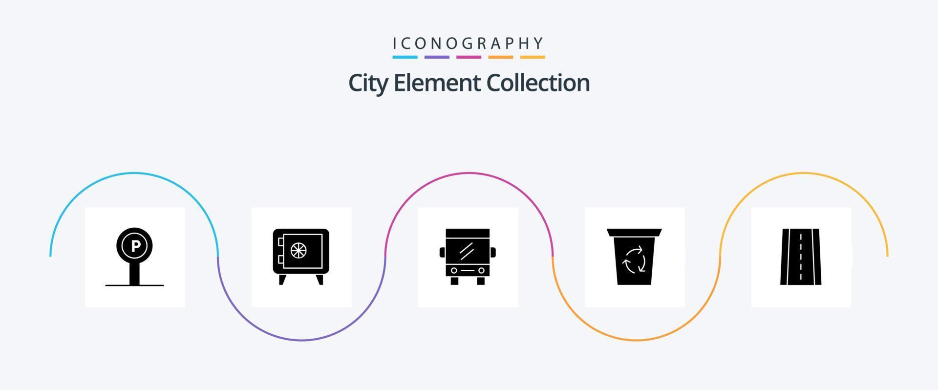 paquete de iconos de glifo 5 de colección de elementos de ciudad que incluye estado . casillero viajar. autobús vector