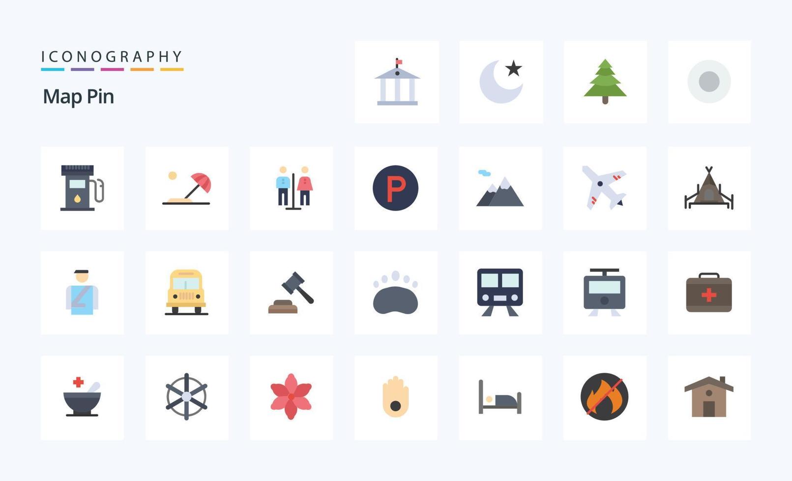 25 Map Pin Flat color icon pack vector