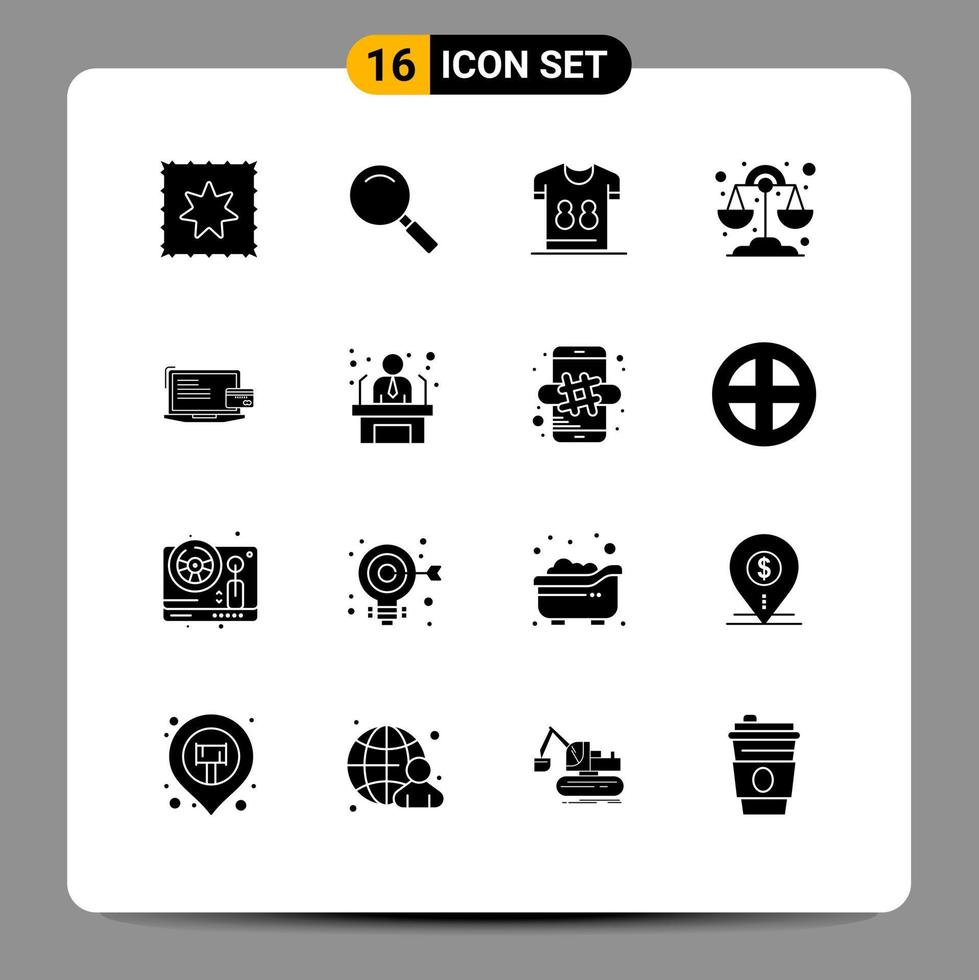 User Interface Pack of 16 Basic Solid Glyphs of credit card business shirts payment libra Editable Vector Design Elements