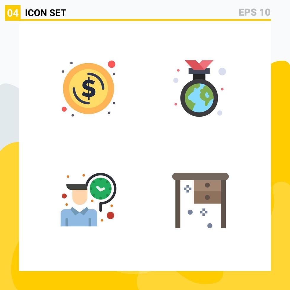 Group of 4 Modern Flat Icons Set for circle routine money ecology working Editable Vector Design Elements