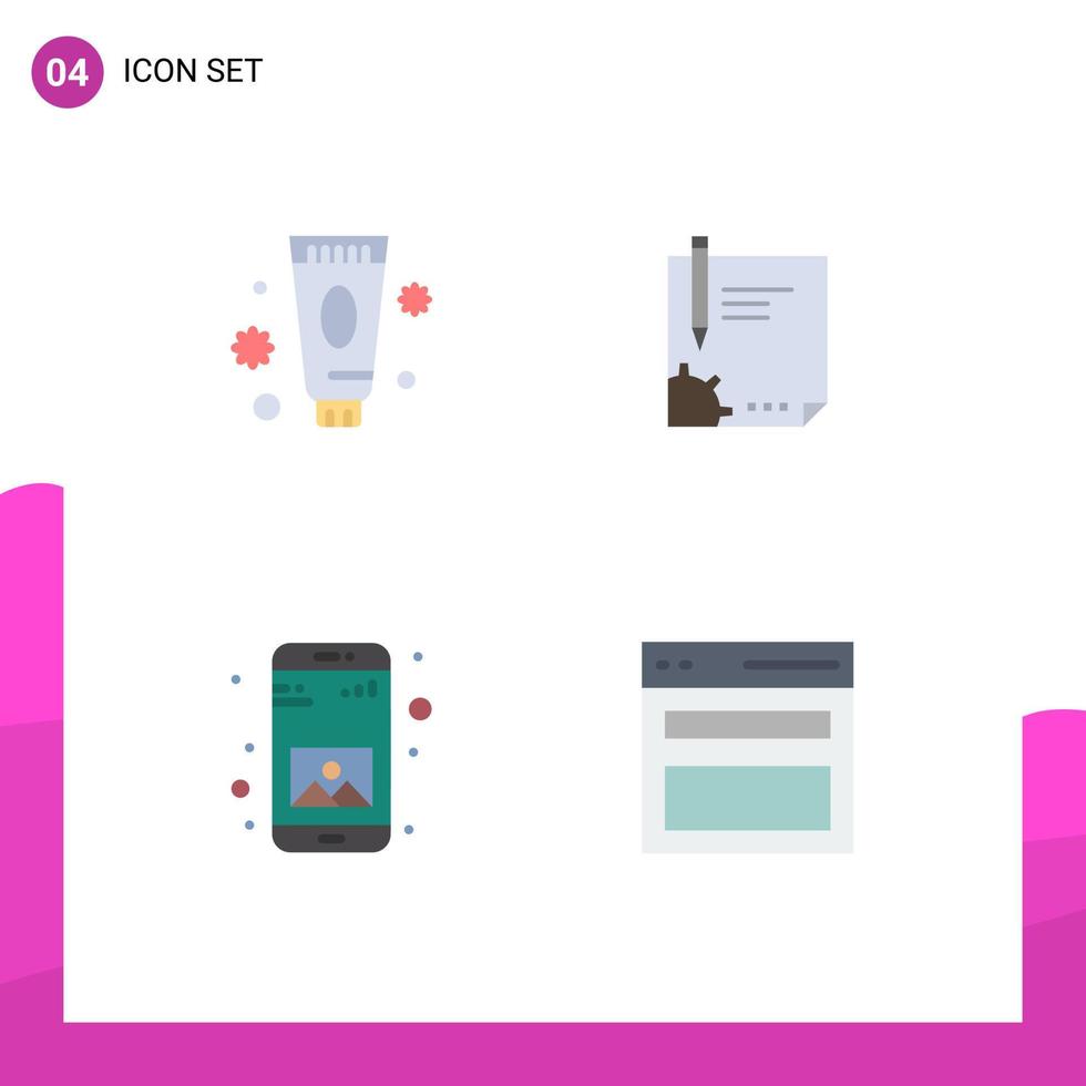 4 Universal Flat Icon Signs Symbols of beauty paper spa document signing Editable Vector Design Elements