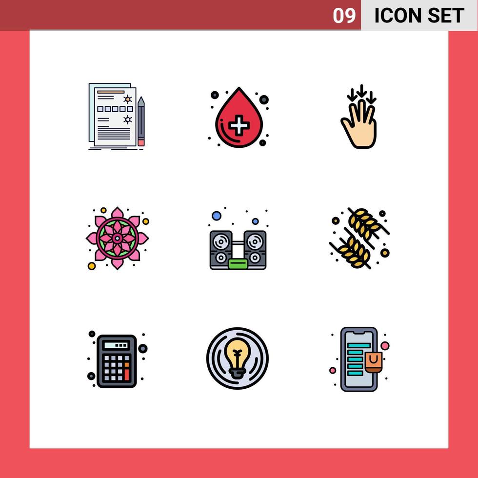 Modern Set of 9 Filledline Flat Colors Pictograph of computer pattern medical india gestures Editable Vector Design Elements
