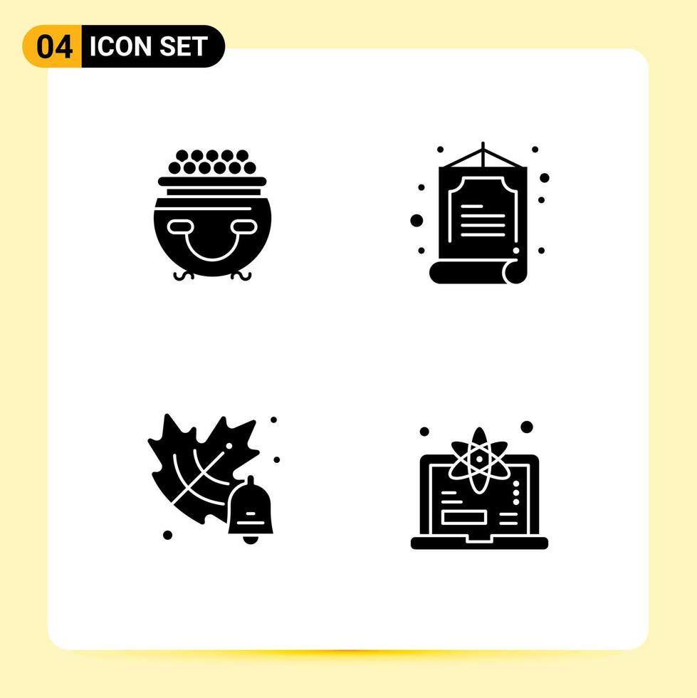 User Interface Pack of 4 Basic Solid Glyphs of fortune education patricks chinese computer Editable Vector Design Elements