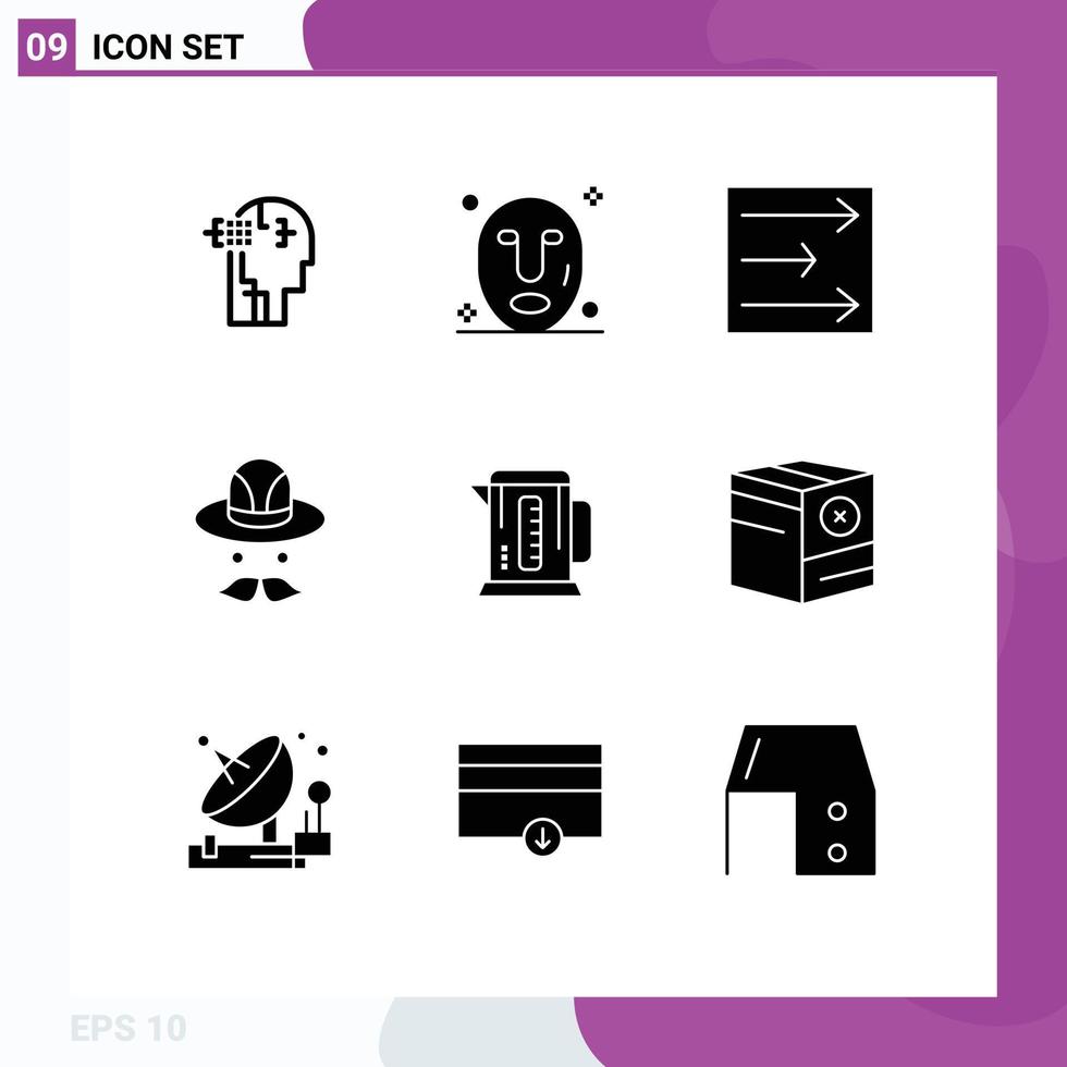Set of 9 Modern UI Icons Symbols Signs for box machine weather coffee canada Editable Vector Design Elements