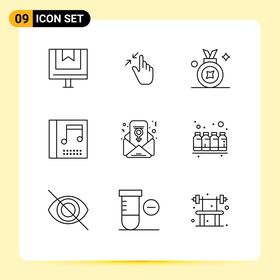 Set of 9 Vector Outlines on Grid for feminism chat media pinch album award ribbon Editable Vector Design Elements