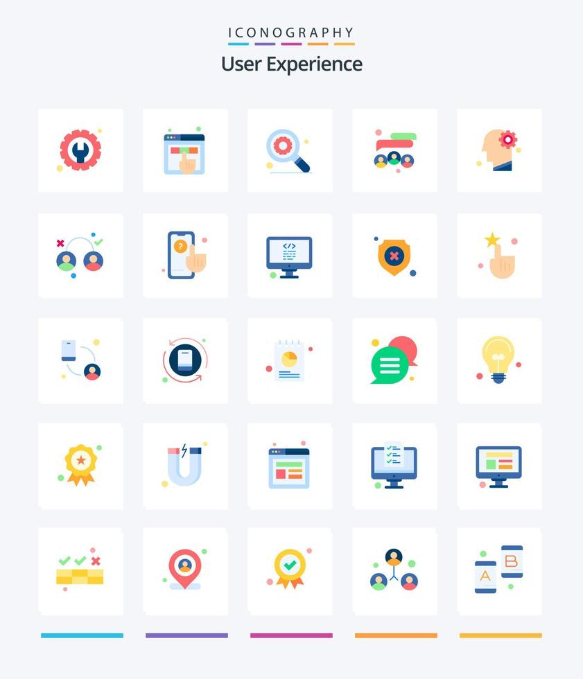 Creative User Experience 25 Flat icon pack  Such As brain. social media. ux. people. settings vector