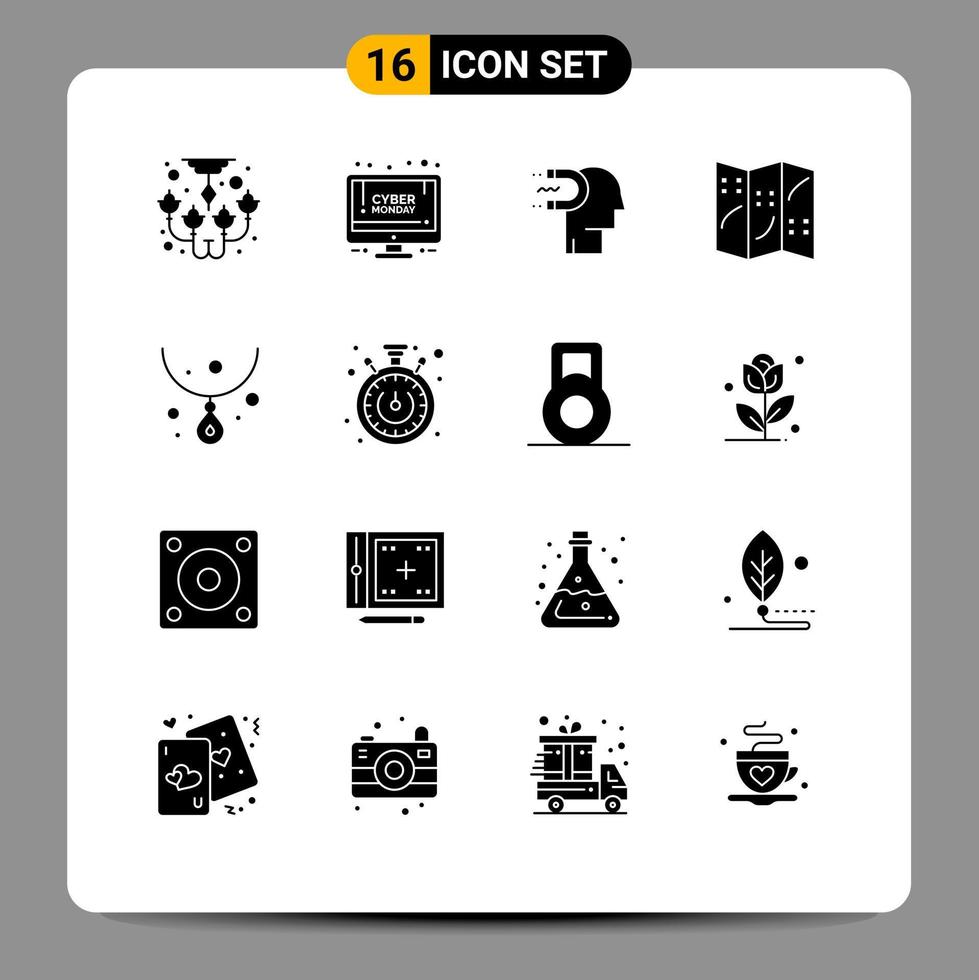 Modern Set of 16 Solid Glyphs and symbols such as gem location power of influence navigation lead Editable Vector Design Elements