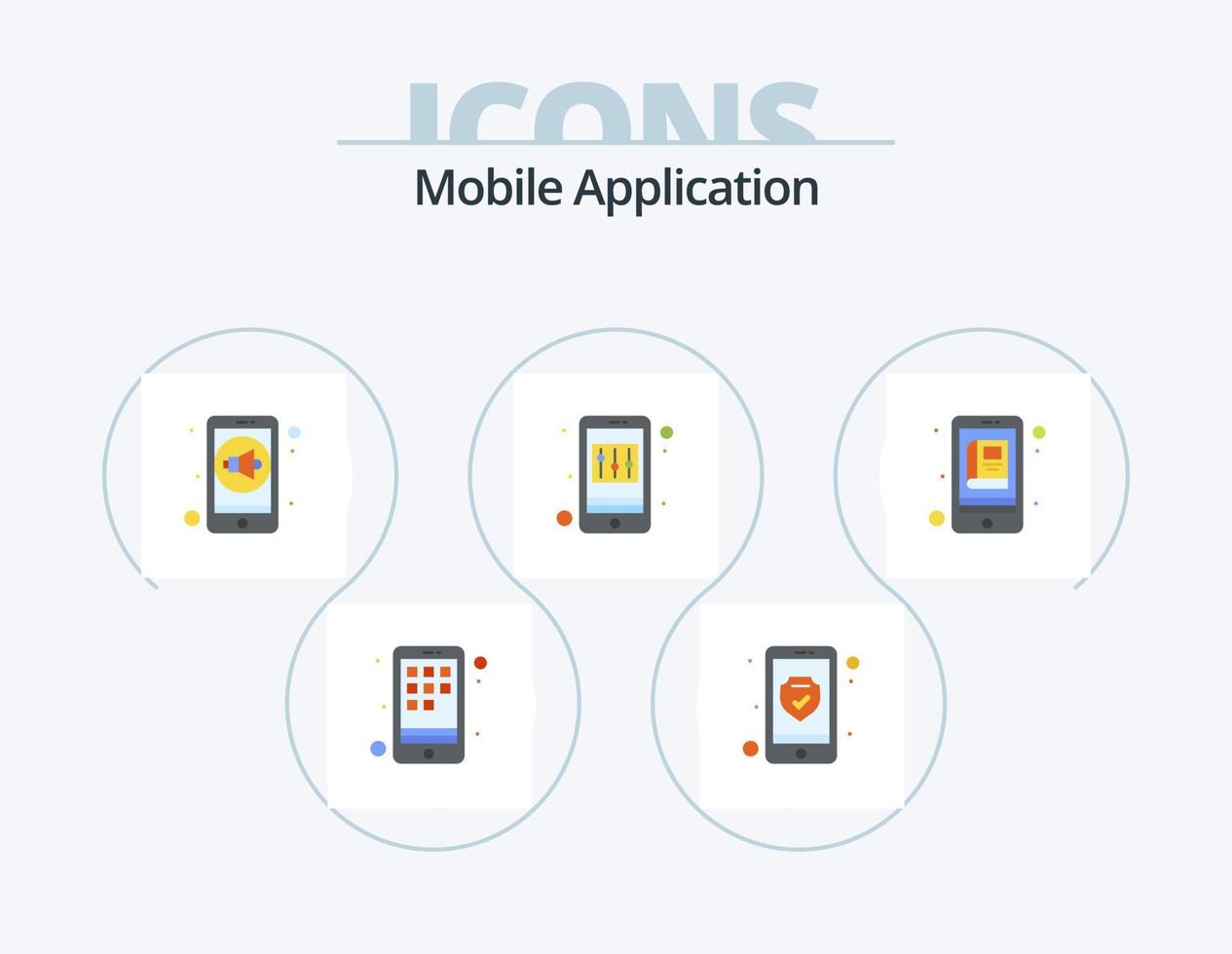 Mobile Application Flat Icon Pack 5 Icon Design. book. sound. control. app vector