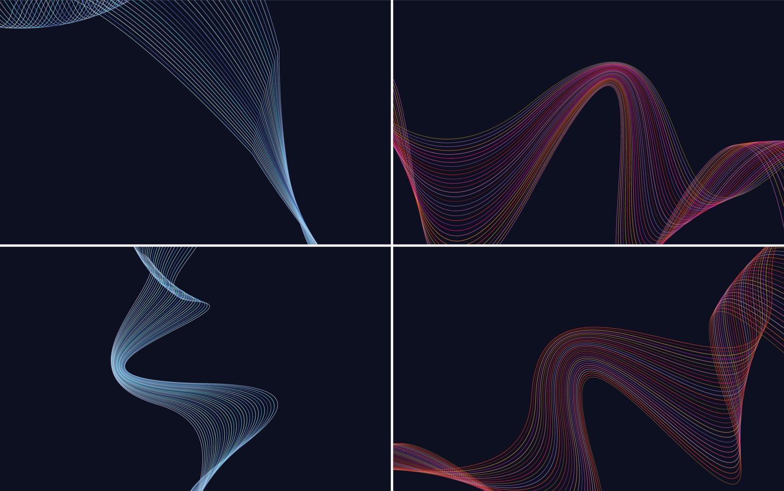 Set of 4 geometric wave pattern background Abstract waving line vector