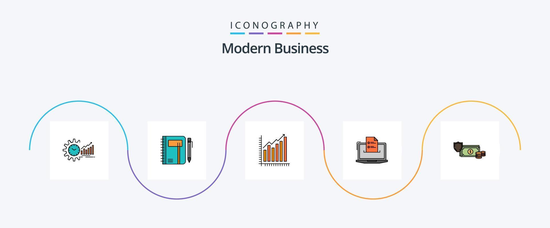 Modern Business Line Filled Flat 5 Icon Pack Including diagram. analytics. business. graph. pen vector