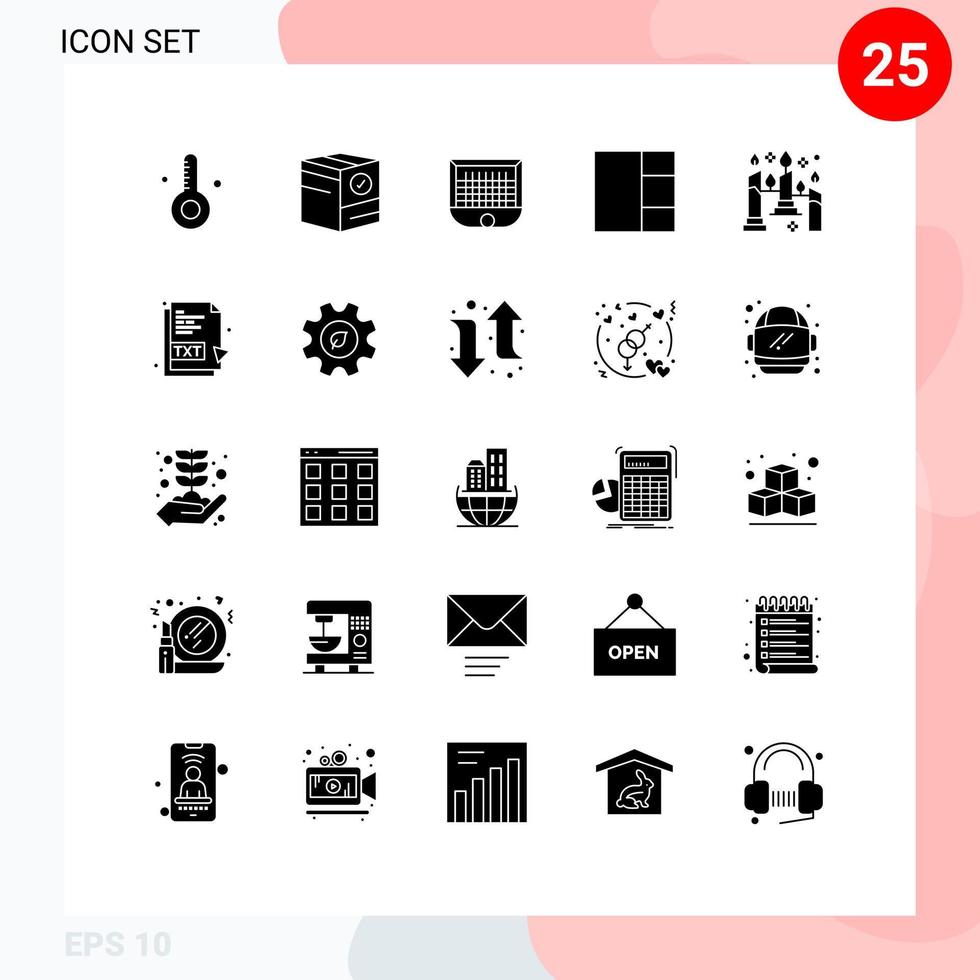Pack of 25 creative Solid Glyphs of candles layout shipping grid net Editable Vector Design Elements