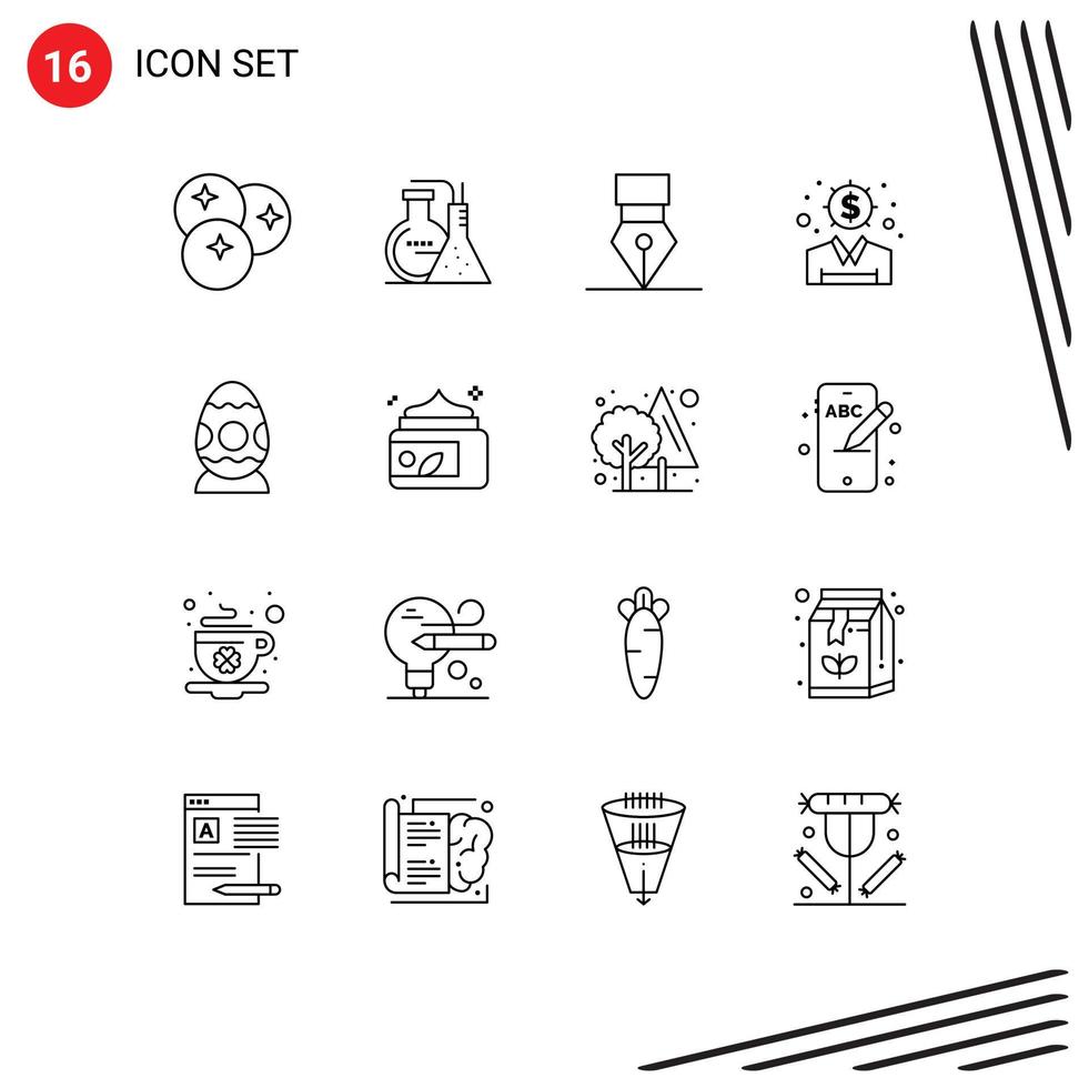 Pack of 16 Modern Outlines Signs and Symbols for Web Print Media such as decoration investment energy idea wreath Editable Vector Design Elements