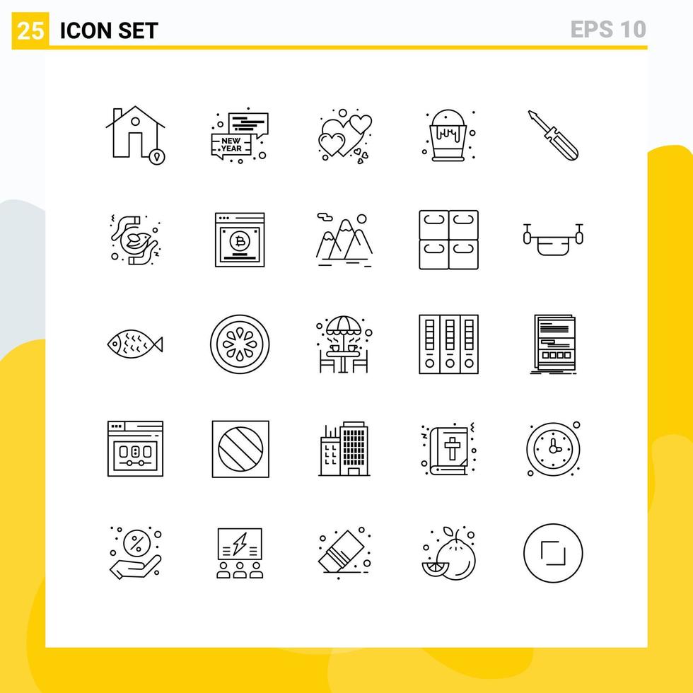 Pack of 25 Modern Lines Signs and Symbols for Web Print Media such as screw art new year color care Editable Vector Design Elements